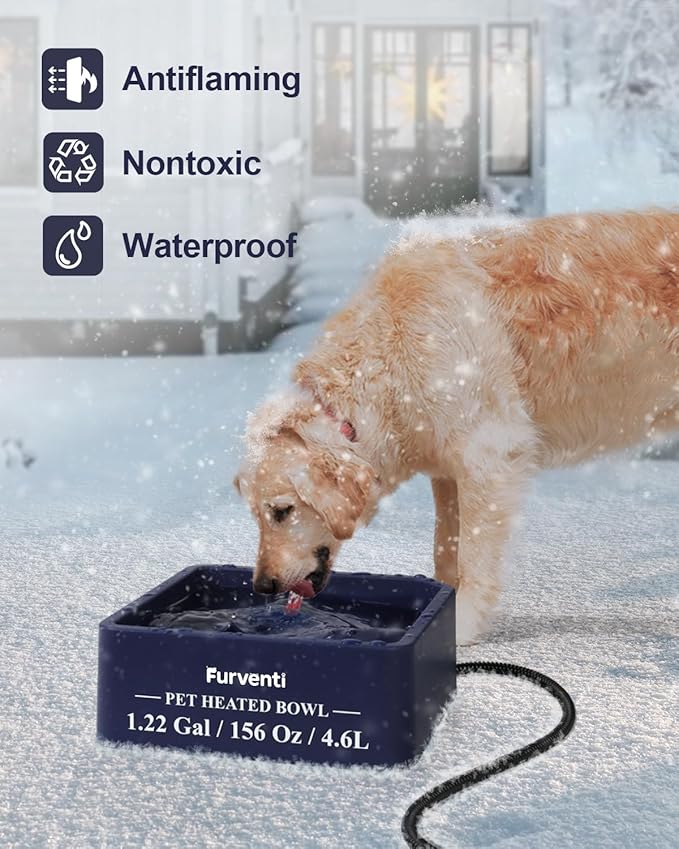 Heated Water Bowl for Dog Cat,1.22 Gallon,Outdoor Waterproof Heated Pet Water Dish with 79" Chew Resistant Cord for Rabbit, Chicken, Duck, Squirrel (Dark Blue)