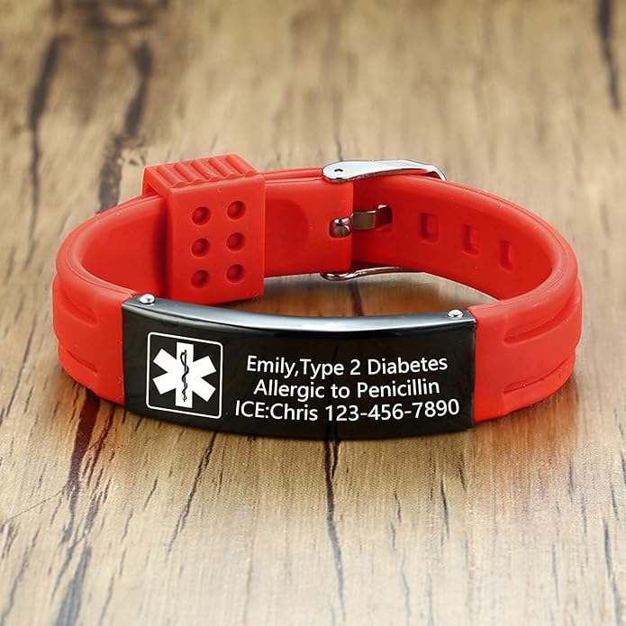 VNOX Medical Alert Bracelets for Men & Women Kids with Free Engraving Adjustable Stainless Steel Mesh Emergency Medical ID Bracelets Wristband