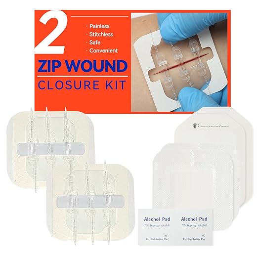 Emergency Laceration Closures, Zipstitch Wound Closure Device (2 Set) - Laceration Repair Without Stitches, Easy to Use Wound Closure Kit for Home, Outdoors