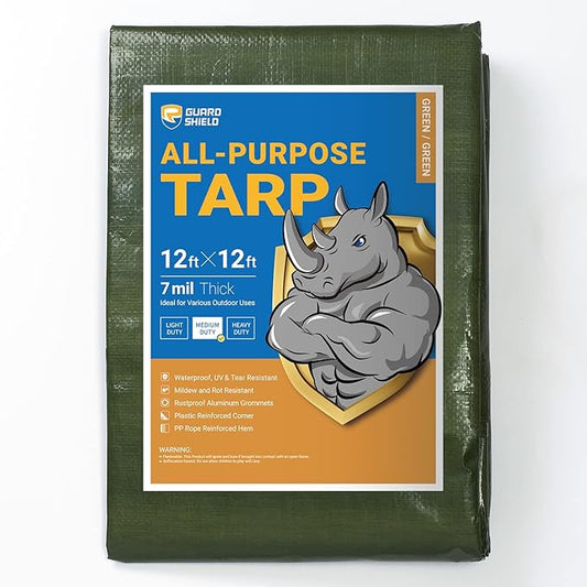 GUARD SHIELD Green Tarp Waterproof 12x12 Feet Medium Duty All Purpose Poly Tarps Cover 7mil