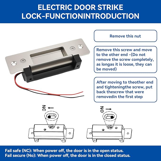 Upgraded Access Control Electric Strike Door Lock Kit, Fail-Secure/Fail-Safe Wireless Door Buzzer Entry System for Cylindrical Mechanical locksets,with Remote Control, Button, Buzzer, Power Adapter