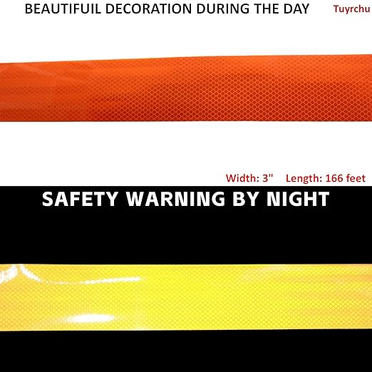 Industrial Non Fading Reflective Tape Orange 3 inch Wide, Outdoor Waterproof High Visibility Safety Warning Adhesive Strips (166 feet)