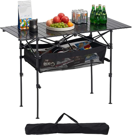 VEVOR Folding Camping Table, Portable Roll Up Side Tables, Lightweight Aluminum Beach Table for Outdoor BBQ Tailgating Picnic, Travel (47 inch-Black)