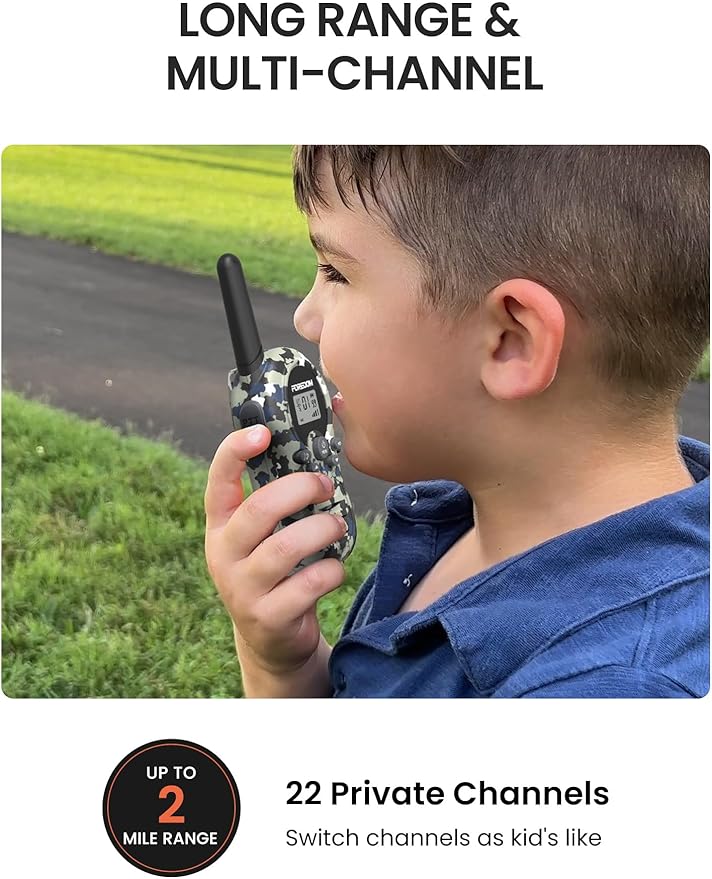 FOREDOM Walkie Talkies for Kids Walkie Talkies Long Range for Boys & Girls Age 3 to 12 Year Old Birthday Cool Army Toys - 2 Pack