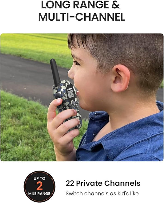 FOREDOM Walkie Talkies for Kids Walkie Talkies Long Range for Boys & Girls Age 3 to 12 Year Old Birthday Cool Army Toys - 2 Pack