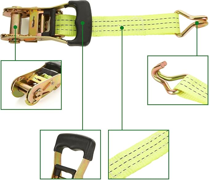 HNBun4 Pack Ratchet Tie Down Straps, 1.5 Inch x 20 Feet, 4,400 lbs Break Strength, Heavy Duty Cargo Lashing Straps with Double J Hooks for Moving, Trailer, Motorcycle, Orange