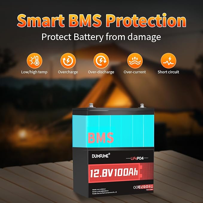 12V 100Ah LiFePO4 Lithium Battery, Built-in 100A BMS, 1280Wh, Up To 6000+ Cycles, Ideal For RV, Solar Off-Grid Systems, Home Energy Storage
