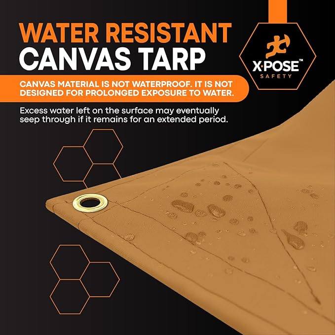 Xpose Safety 10oz Tan Canvas Tarps 7' x 9' – Bulk Half Pallet (60 Packs) – Multipurpose Heavy Duty Water-Resistant Tarpaulin with Brass Grommets for Camping, Canopy & Equipment Protection