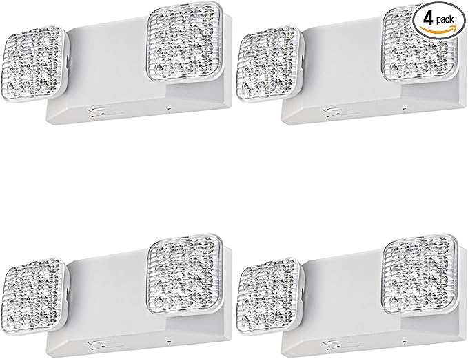 Emergency Light, LED Emergency Lighting with Battery Backup, 2 Adjustable Heads, Commercial Emergency Lights Combo for Business, 120V/277V AC, UL Listed, 4 Pack