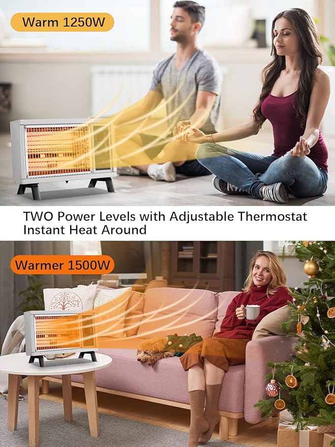 JASUN Radiant Heater Electric Space Heater Fast Heating with Adjustable Thermostat, Portable Indoor Heater with Handle Quiet1250W/1500W for Office Home Garage Bedroom ETL Approved White