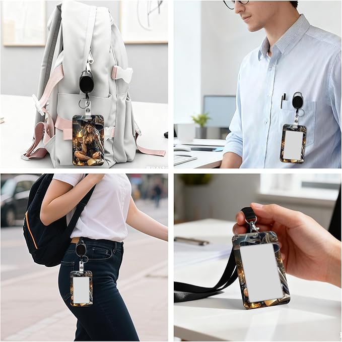ID Badge Holder with Retractable Lanyard for Women & Men,Vertical ID Card Holder Wallet,Clear Window&Card Slot,Detachable Neck Strap for Nurse Teacher Office,Magic Witch