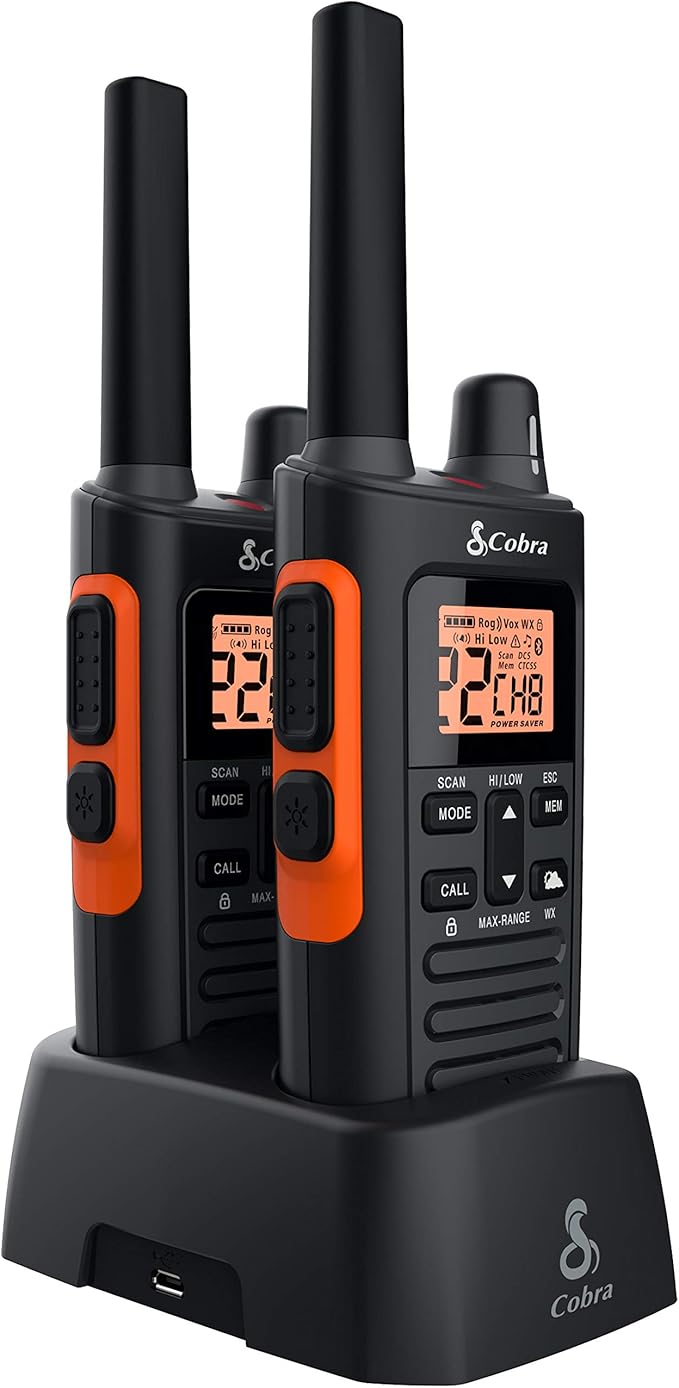 Cobra RX680 2 Watt Rugged Walkie Talkies - ( 2 Pack ) & HHRT50 Road Trip Cb Radio - Emergency Radio, Travel Essentials, 2-Way Handheld Black Radio with Rooftop Magnet Mount Antenna