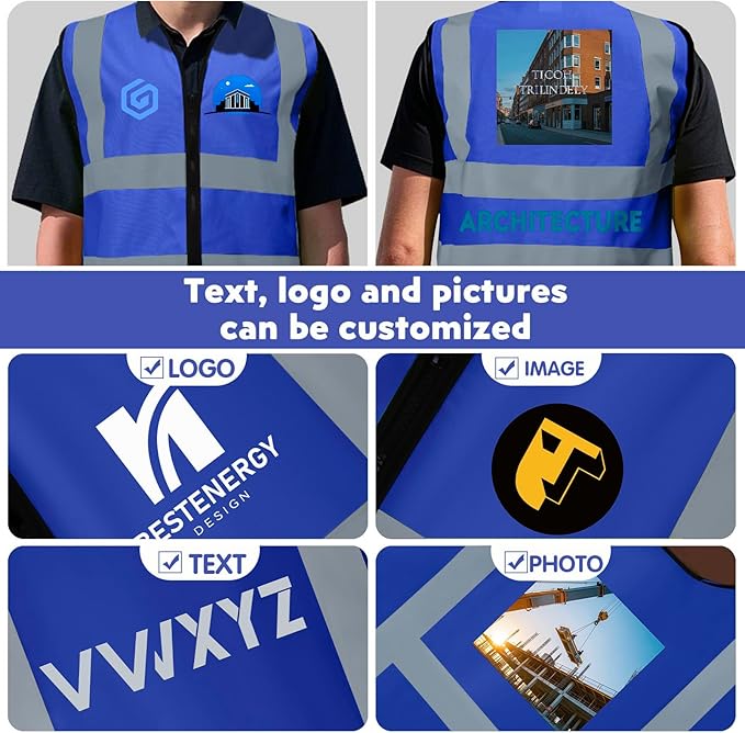 BeautyWill Custom Logo Safety Vest S,M,L,XL,2XL,3XL,4XL Personalized Safety Vest High Visibility Apparel