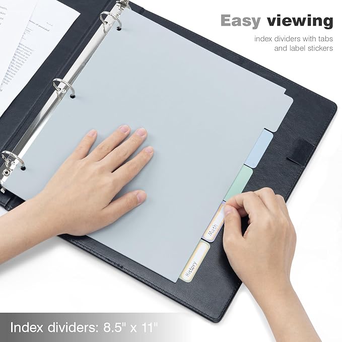 Ospelelf 3 Ring Clipboard Binder 1 Inch Leather for Letter Size (8.5" x 11"), Clipboard Binder with 5 Tab Dividers, Black