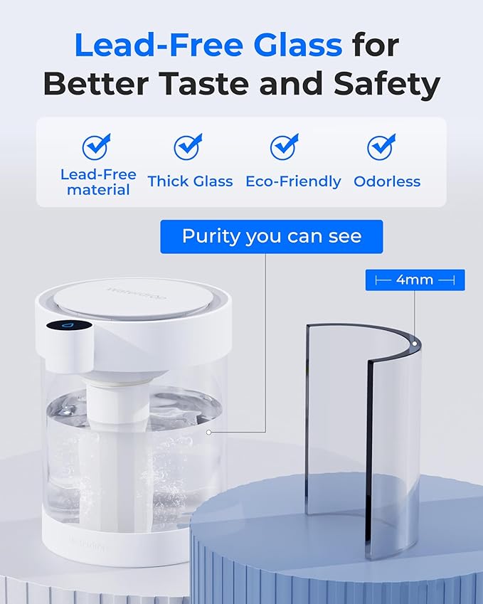 Waterdrop 0 TDS Glass Electric Countertop Water Filter Dispenser, Large 22-Cup, 4-Stage Instant Water Filtration System Rechargeable, Reduce Chlorine, Lead, Copper, with 1 Filter