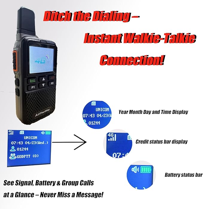 Lifetime Free Data 4G PoC Walkie Talkies - Alltheway Long Range Two-Way Radio with SIM Card, Unlimited Global Push-to-Talk for Outdoor & Work(V808M-2Pack-SIM)