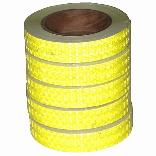 Fluorescent Yellow Reflective Tape Outdoor Waterproof 1 inch Wide, High Visibility Safety Industrial Marking Tape (66 feet, 5 Rolls)
