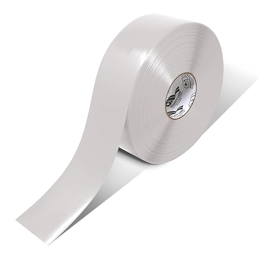 Mighty Line Solid Floor Marking Tape for Safety, Caution, Warning, Heavy-Duty, Peel and Stick Adhesive, Beveled Edge Design, Industrial Quality, 3 inch, 100' Roll, White