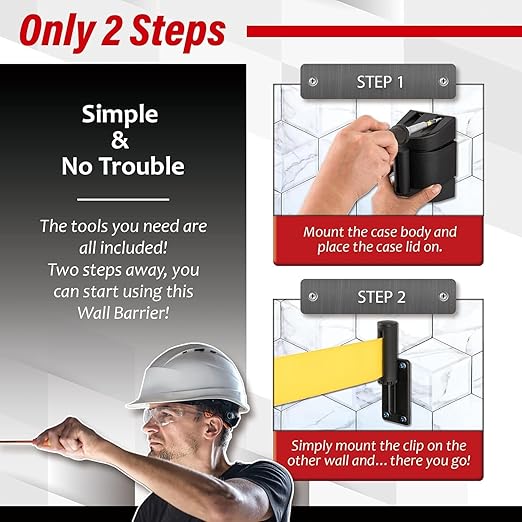 DuraSteel Wall Mount Crowd Control Retractable Belt Barrier - 9.2 Ft Yellow Do NOT Enter Retractables Barrier Belt w/Yellow ABS Casing Crowd Control Barriers Line NOT Stanchions with Retractable Belts