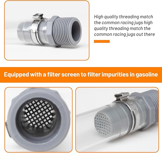 Practical Refueling Set with 2 PCS Gas Can Hoses, 1 PCS Hose Bender, and 4 Vent Caps Compatible with 3/5/5.5 Gallon VP Fuel Jug Suitable for Racing and Home Use