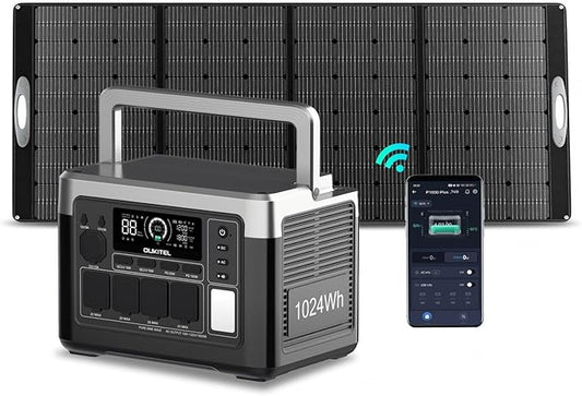 OUKITEL P1000 Plus Solar Generator with 200W Solar Panel, 1800W (3600W Peak) Portable Power Station, 1024Wh LiFePO4 Battery with APP, for Home, Power Outages, Camping & RVs