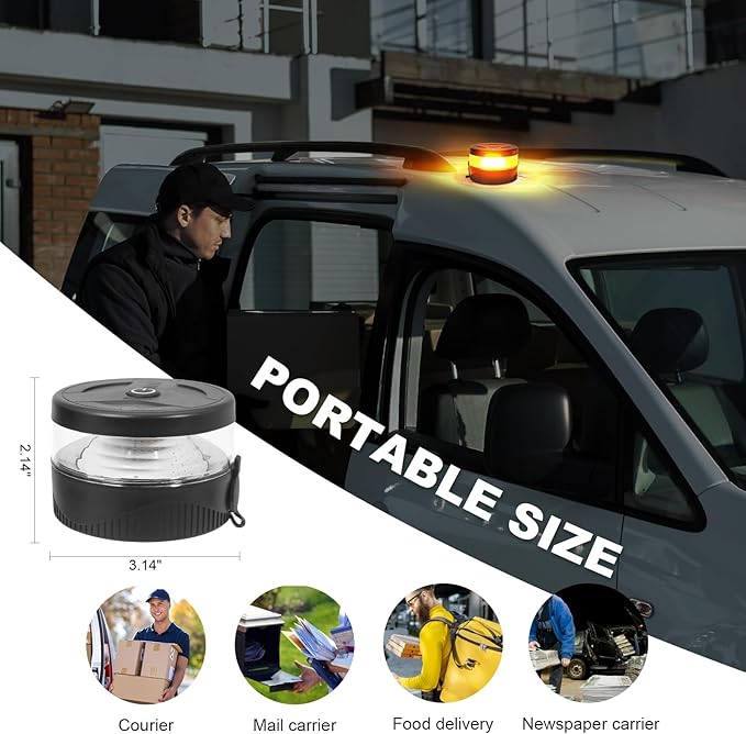 Magnetic Wireless Beacon Light, USB-C Rechargeable LED Strobe Lights for Trucks, Mini Portable Flashing Emergency Safety Warning Light for Postal Car Tractor UTV Golf Cart IP67 Waterproof Amber