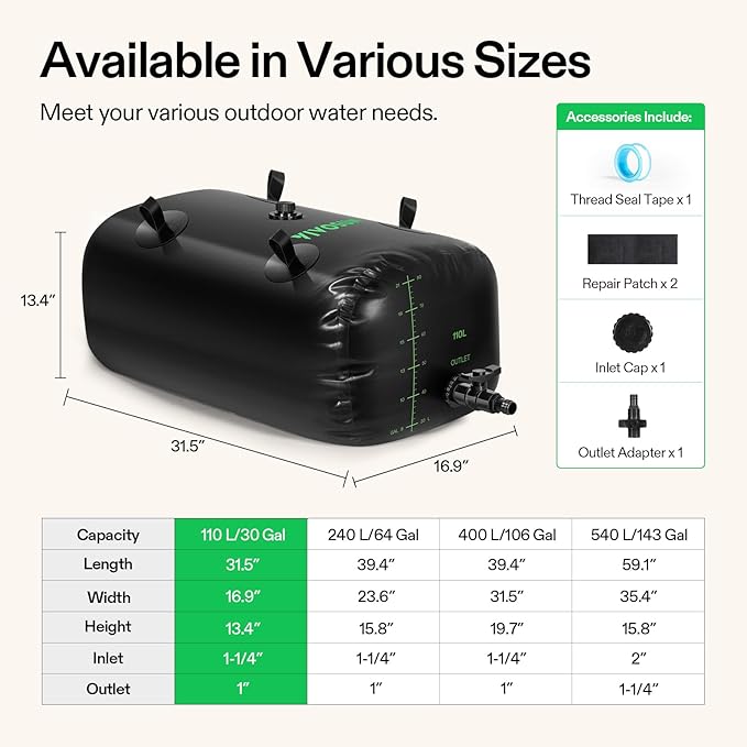 VIVOSUN 110 L/30 Gal Water Storage Bladder, Foldable and Portable Water Tank, Water Storage Bag Containers for RV, Camping, Garden, Irrigation, Drought Resistance, Firefighting