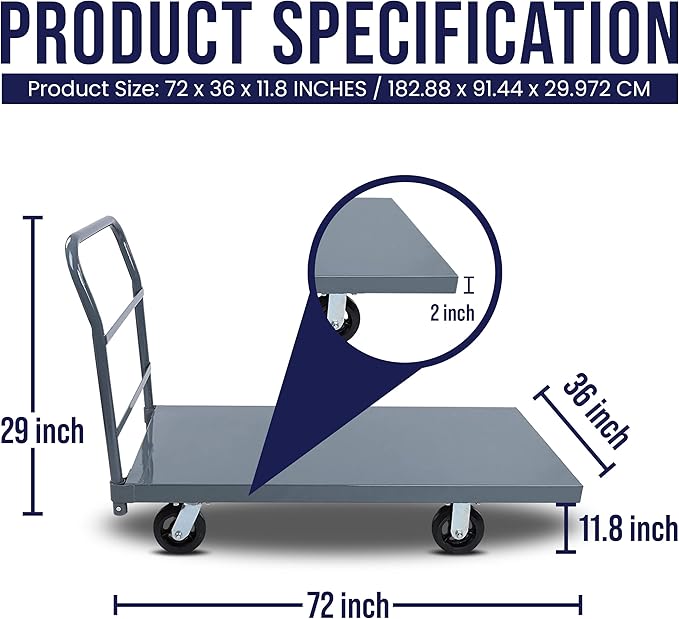 5Seconds Industrial Platform Truck - Heavy Duty 48' X 24' Flatbed Cart with 2000lb Capacity, 6" Swivel Wheels with 6 Pairs Work Gloves