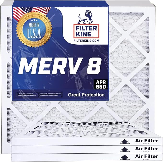 Filter King 25x29x2 Air Filter | 12-PACK | MERV 8 HVAC Pleated A/C Furnace Filters | MADE IN USA | Actual Size: 24.5 x 28.5 x 1.75"