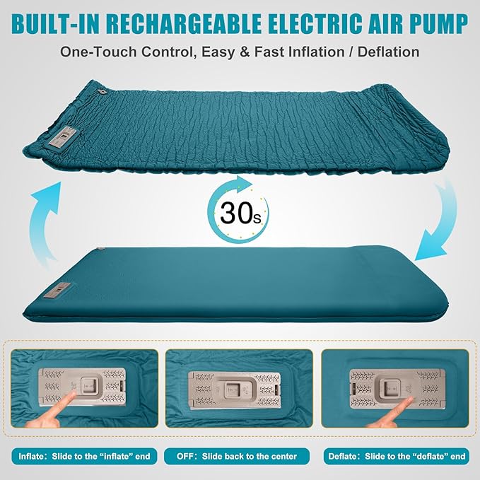 Self Inflating Sleeping Pad with Electric Pump for Camping, 3.14"Thick Memory Foam Sleeping Mats, Easy Inflate&Deflate,9.5 R-Value Insulated Camping Mattress with Pillow for Car Travel Tent, Dark Blue