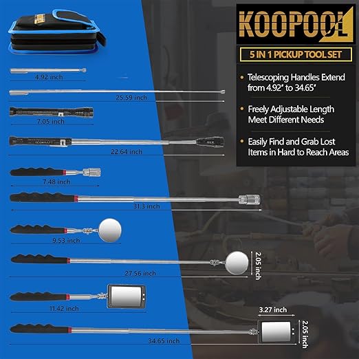 Telescoping Magnetic Pickup Tool Set, Inspection Mirror Telescoping, LED Flashlight, Cool Gadgets for Men, Stocking Stuffers, Gifts for Dad, Husband, Kids, Boyfriend, Magnet Stick