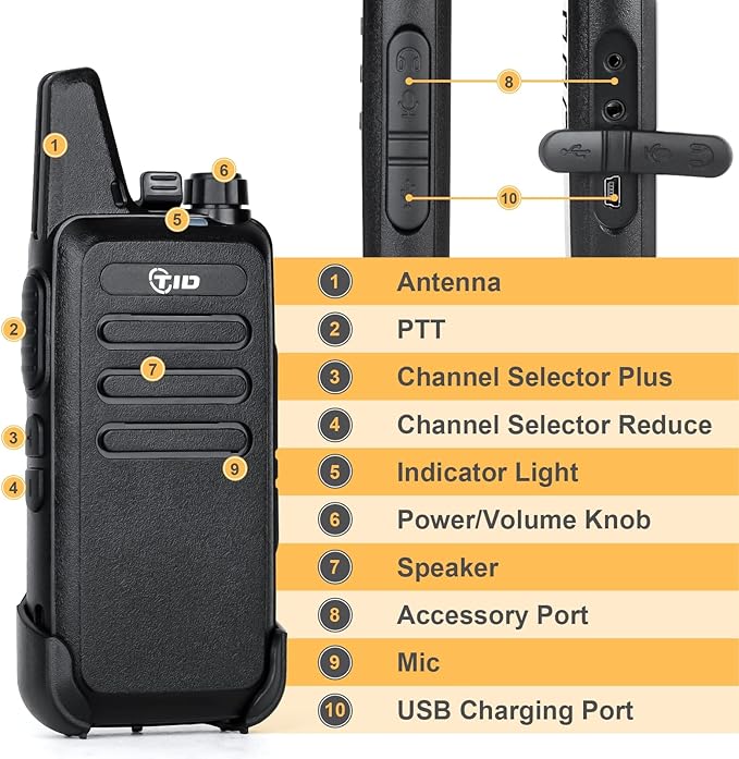 TIDRADIO Walkie Talkies for Adults Long Range Two Way Radio License-Free VOX Radios Walkie Talkies Rechargeable 2 Way Radio with Earpiece, for School Retail Church Restaurant (TD-M8s 6 Pack)