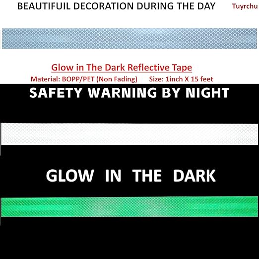 Glow in Dark Reflective Tape Outdoor Waterproof 1 inch Wide for Bikes, High Visibility Safety Warning Reflector Sticker Strips (15 feet)