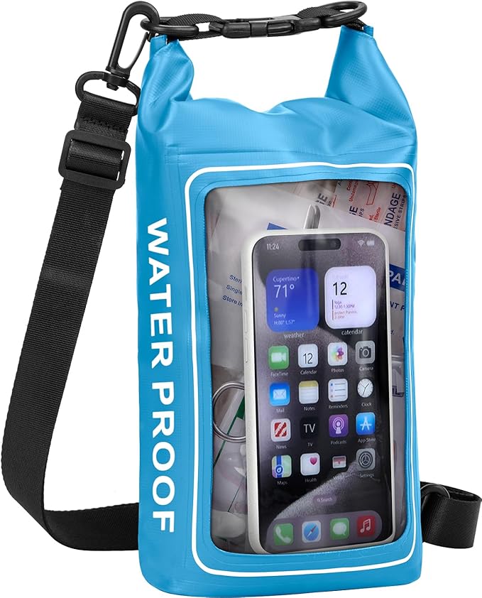 154 Pieces Waterproof Boat First Aid Kit Dry Bag with Cell Phone Bug Out Bags Pouch Roll Top Boat Emergency Kit 2-in-1 for Camping Fishing Kayaking Swimming Rafting