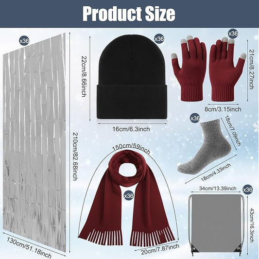 216 Pcs Homeless Care Package Supplies Bulk Winter Emergency Blankets Beanies Hat Gloves Scarves Socks Drawstring Bags for Men Women Cold Weather Camping Outdoor Survival Kit (5 Colors)