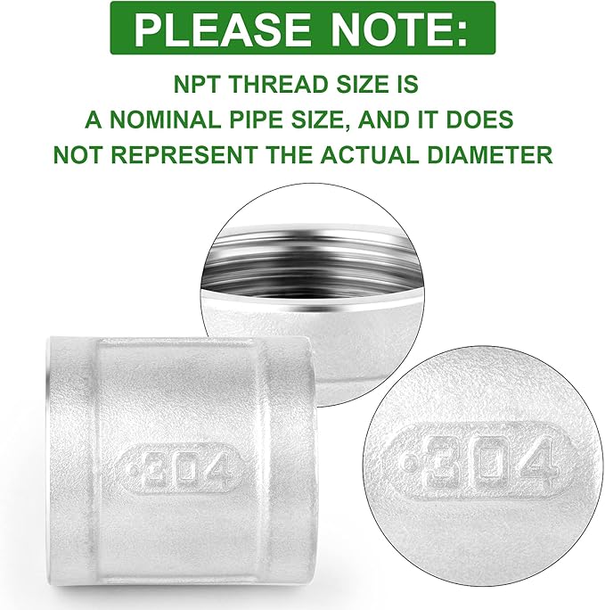 TAISHER 2PCS 304 Stainless Steel Cast Pipe Fitting, Coupling, 1" NPT Female x 1" NPT Female Threaded