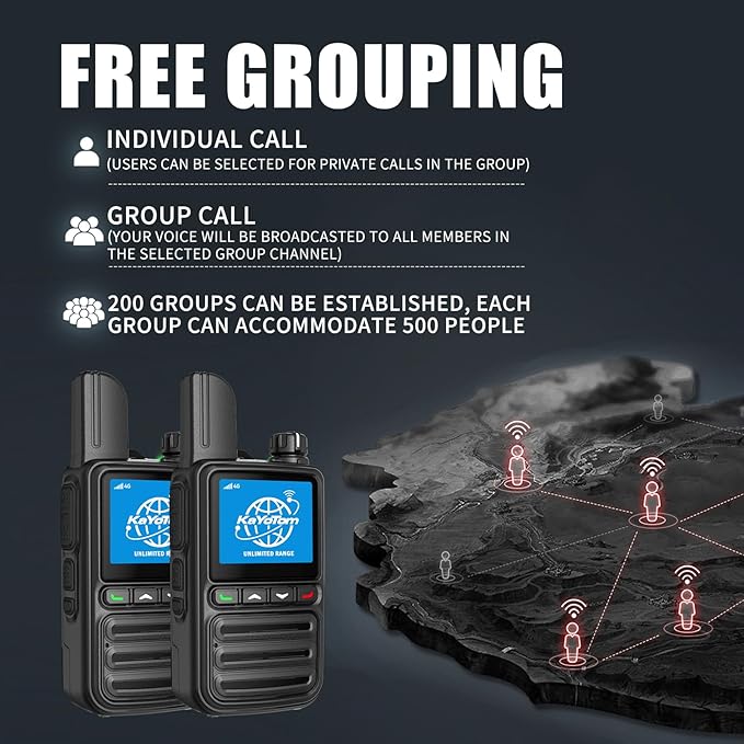 KAYOTOM Lifetime Free Unlimited Range Rapid Global Walkie Talkies PTT Push-to-Talk Over Cellular Nationwide 5000 Miles POC 4G LTE Handheld Long Range Two Way Radio for Team Management (10Pack and SIM)