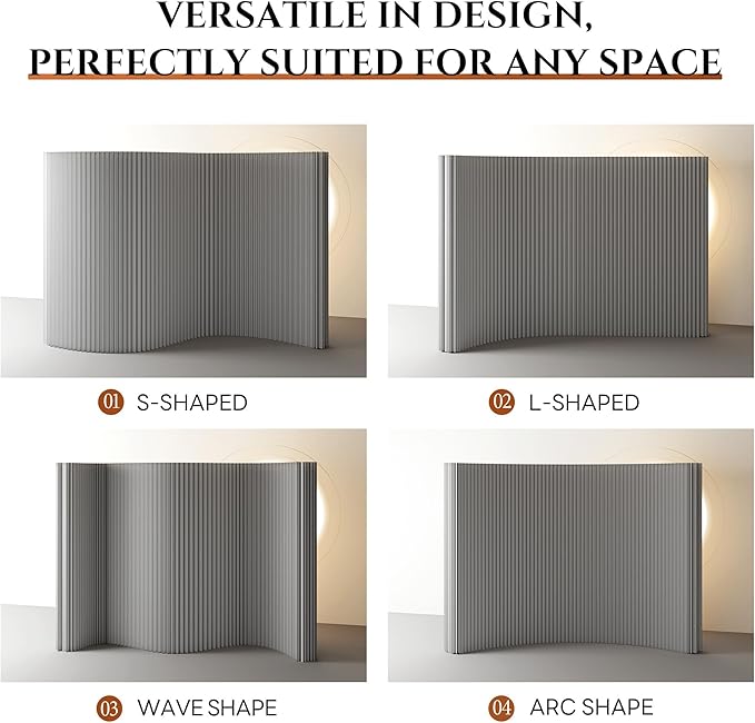 Foldable Room Divider Privacy Screens Movable Temporary Wall Space Partition, 5.25~9.19 FT Tall, 6.56~16.5 FT Width, Choice of Various Sizes and Styles(Gray)