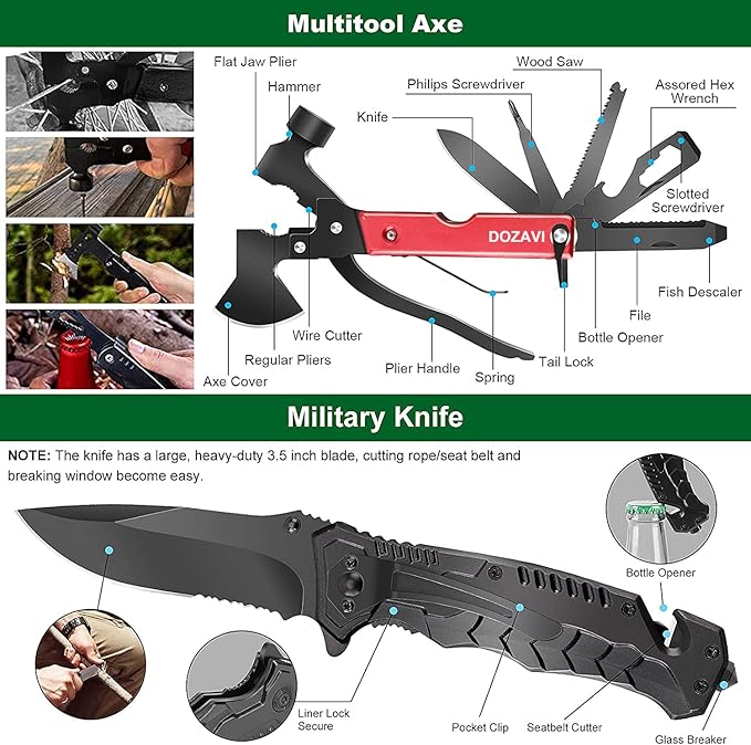 Survival Gear and Equipment with Molle Pouch, for Men Women Camping Outdoor Adventures