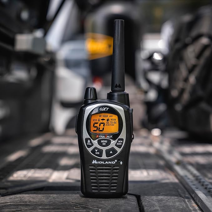 Midland GXT1000X3VP4 GMRS Two-Way Radio (50-Channel, Long Range, 142 Privacy Codes, SOS, NOAA, Rechargeable Nickle Battery, Black/Silver, 3-Pack)