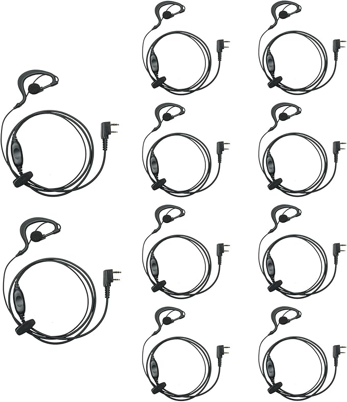 G Shape Headset with PTT Mic Compatible for Baofeng UV-5R BF-888S BF-F8HP BF-F9 Kenwood TK-3140 TK-2202 TK-3400 TK-3402 TK-3107 Two Way Radio 10Pack