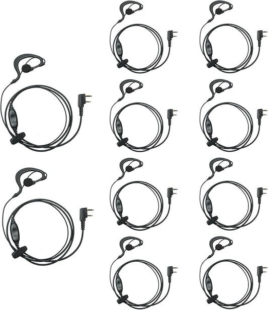 G Shape Headset with PTT Mic Compatible for Baofeng UV-5R BF-888S BF-F8HP BF-F9 Kenwood TK-3140 TK-2202 TK-3400 TK-3402 TK-3107 Two Way Radio 10Pack