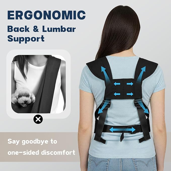Dog Sling Carrier for Small Dogs with Bottom Support, Adjustable Pet Front Dog Carrier-Padded Straps Reducing Back Neck Pain, Anti-Anxiety Backpack for Travel Hiking Camping, Hands Free (Black,M)