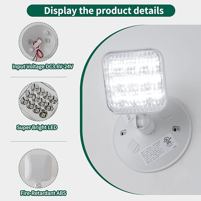 TANLUX Emergency Remote Head Lighting, 1 Pack Single Head Emergency Light, UL Listed, Multi Voltage 3.6 to 24 Volt Input, 3 Watts, 180 Lumen, White