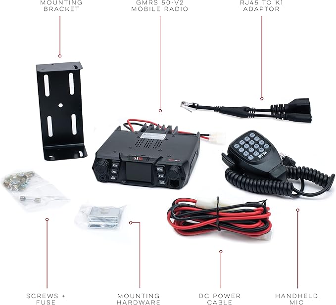 BTECH GMRS-50V2 50W 256 Fully Customizable Channels Mobile GMRS Two-Way Radio. Repeater Compatible, Dual Band Scanning (VHF/UHF), FM, & NOAA Weather Broadcast Receiver