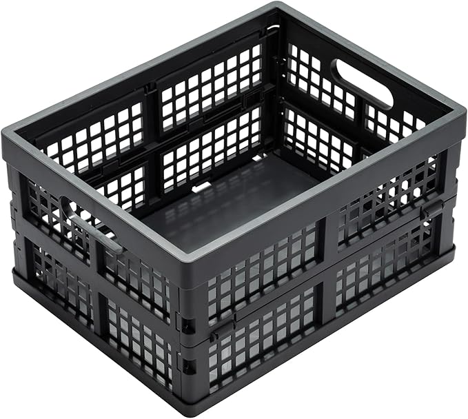 16L Collapsible Storage Crates,Folding Plastic Crates for Storage,Pack of 4,Gray