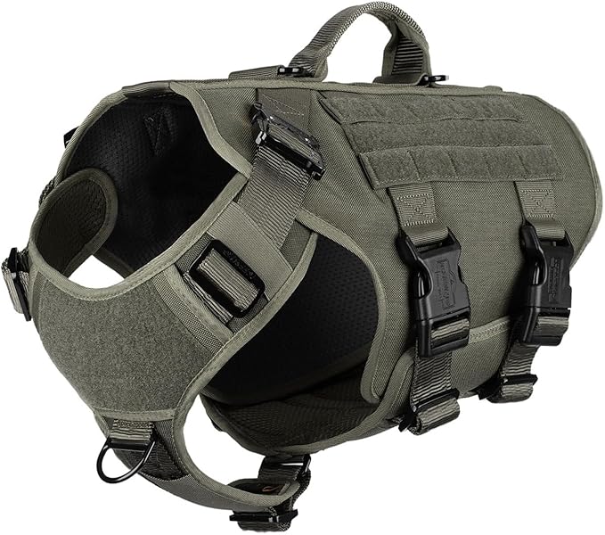 ICEFANG GN3 Tactical Dog Harness with 6X Buckle,Dog Molle Vest with Handle,3/4 Body Coverage,Hook and Loop Panel for ID Patch,No Pulling Front Clip (L (28"-35" Girth), Ranger Green)