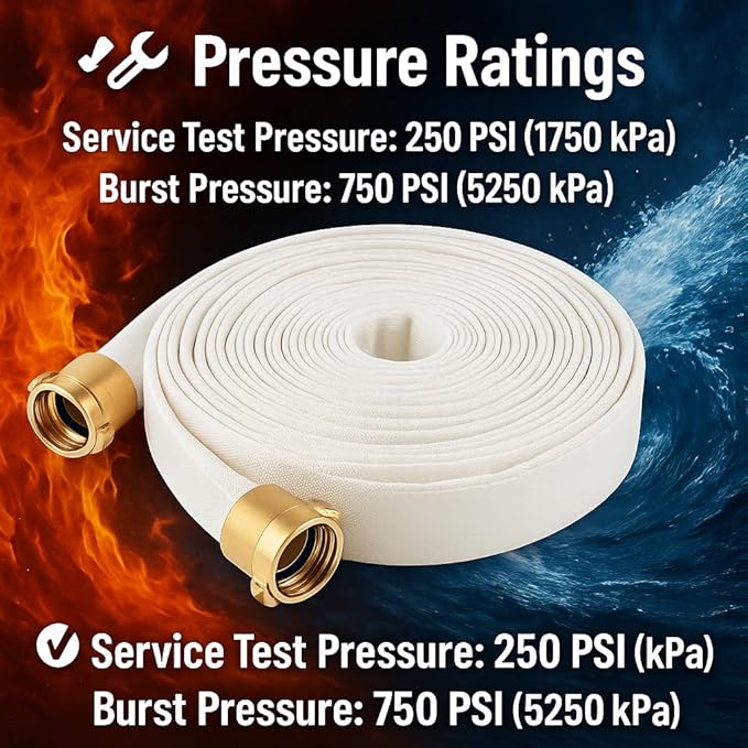 AKW Fire Hose - 1-1/2" ID x 100 FT Single Jacket TPU Firefighter Hose with M × F NST/NH Brass Couplings 750 PSI Burst Pressure Lightweight for Use in Firefighting Connectors (100 ft.)