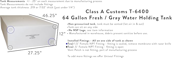 classAcustoms 64 Gallon Fresh Water Holding Tank RV Food Truck Camper Concession Melbourne