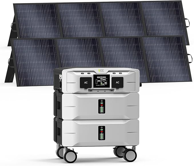 IEE SP5000 Solar Generator 5000W, 5120Wh Power Station with 2x200W Solar Panels, 5 AC Outlets(9000W Surge), 120V/240V Dual Voltage, LiFePO4 Battery for Home Backup Outdoors Camping RV Emergency